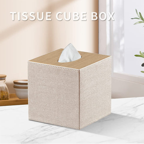 Tissue Box Cover Square, Upgrade 99% Compatible Large Size, Modern Tissue Box Holder for Napkin Facial Paper, Leather Dryer Sheet Dispenser Organizer for Bathroom Vanity Countertop, Night Stand