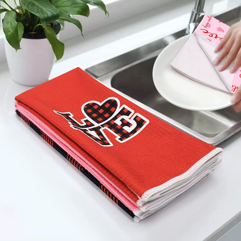 Valentine's Kitchen Towels Dish Towels (4 Pattern Designs) 15.7''x23.6'' Absorbent Hand Towels Valentine's Day Kitchen Novelty Gift for Couples Kitchen Decor Housewarming Gift Holiday Towels Set of 4