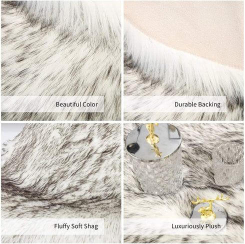 Carvapet Fluffy Shaggy Soft Faux Sheepskin Fur Area Rugs Floor Mat Chair Sofa Cover Beside Carpet for Bedroom Living Room 2x3 ft Rectangle, White with Black Tips