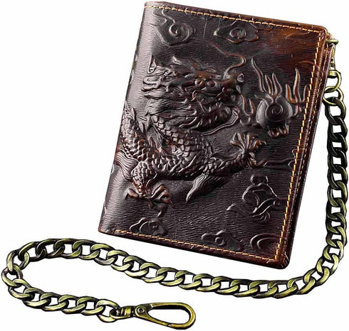 Vintage Dragon Mens Wallet Slim Card Money Purse Wi/ Safe Chain