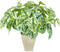 Hisow Artificial Potted Plants, 13" Faux Green Leaves Fake Plant with Natural Stone and Cement Pot Artificial Plants for Home Office Indoor and Room Decorations (A)