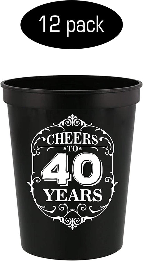 Veracco Cheers To 40 Years Stadium Party Cup Funny 40th Birthday Gag Gifts For Him Her Forty And Fabulous (Black, 12)