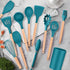 TeamFar 12Pcs Kitchen Cooking Utensils Set, Silicone Kitchen Gadgets Utensil Set for Nonstick Cookware with Wooden Handle, Spatula Spoon Turner, Non-Toxic & Non-Stick, Heat-Resistant, Blue