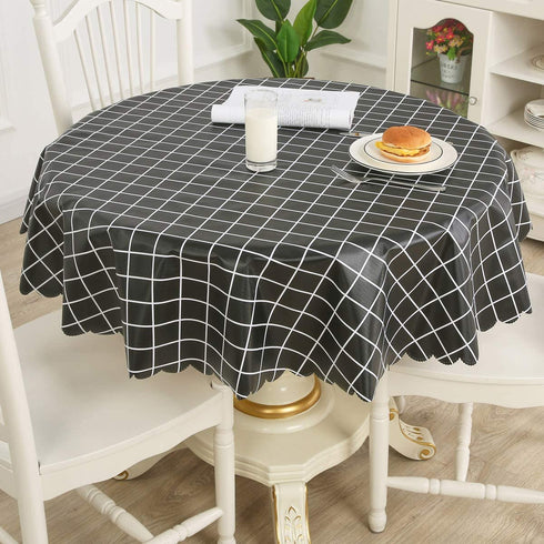 LOHASCASA Round Vinyl Oilcloth Tablecloth Waterproof PVC Wipeable Peva Heavy Duty Rustic Plastic Spillproof Tablecloth for Camping Buffalo Plaid 54 Inch