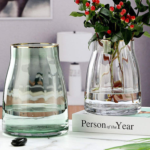 VanEnjoy 7 inch Clear Simple Glass Flower Vase, Decorative Gilded Rim Vase Home Decor for Indoor Centerpiece