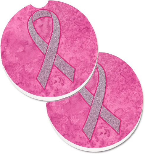 Caroline's Treasures AN1205CARC Pink Ribbon for Breast Cancer Awareness Set of 2 Cup Holder Car Coasters, Large, multicolor