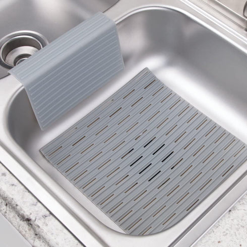 iDesign 64183 Lineo Silicone Sink Saddle, Glassware Protector for Kitchen, Bathroom Pots, Pans, Dishes, 8.25" x 1.75" x 4.5", Gray