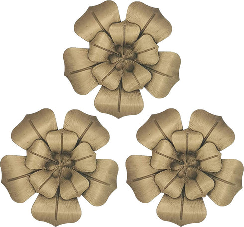 6 Inch Multiple Layer Flower Metal Wall Art Decor Set of 3 (Gold)