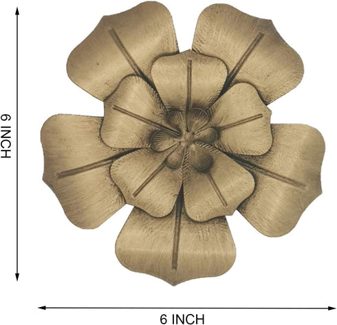 6 Inch Multiple Layer Flower Metal Wall Art Decor Set of 3 (Gold)