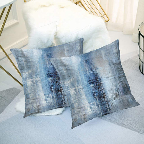 Alricc Blue and Grey Abstract Art Artwork Pillow Cover, Gallery Modern Decorative Throw Pillows Cushion Cover for Bedroom Sofa Living Room 20 x 20 Inch Set of 2