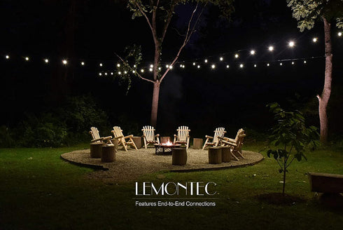 Lemontec Commercial Grade Outdoor String Lights with 15 Hanging Sockets - 48 Ft Black Weatherproof Cord Weatherproof Strand for Patio Garden Porch Backyard Party Deck Yard S14 Black