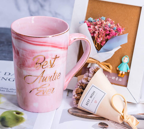 Mugpie Aunt Gifts from Niece Nephew BAE Gifts Best Auntie Ever Coffee Mug - Cool Mothers Day Gifts for Aunts - Novelty Birthday Gifts Christmas Presents for Aunt - 12.5oz Pink Ceramic Cup + Gifts Box