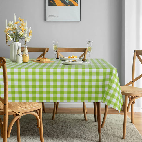 sancua Checkered Vinyl Rectangle Tablecloth, 60 x 102 Inch, 100% Waterproof Oil Proof Spill Proof PVC Table Cloth, Wipe Clean Table Cover for Dining Table, Buffet Parties, Apple Green and White