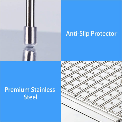 Stainless Steel Expandable Kitchen Storage Organizer Spice Rack Cabinet Organization Shelves Heavy-Duty Rustproof Shelf, Adjustable Durable Rack Space Saving Countertop Drawer Cabinet Pantry