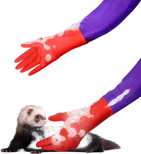 SunGrow Ferret and Rabbit Bathing Gloves, Grooming Handgloves for Handling Cats, Dogs and Other Small Animals, Long Cover for Arms and Hands, 1 Pair per Pack