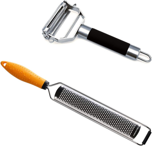 Deiss PRO Zester & Grater and Dual Julienne & Vegetable Peeler - Non-slip Comfortable Handle - Amazing Tools for Making Delicious Salads and Veggie Noodles - 2 Item Bundle