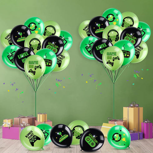 Video Game Party Balloons Set Game Birthday Party Balloons Game Theme Balloons Decorations Gaming Black Green Latex Balloons for Teens Player Birthday Party Supplies, 36 Pieces (Green)