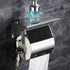 Toilet Paper Holder with Shelf, Toilet Tissue Holder with Phone Shelf, Bathroom Stainless Steel Tissue Roll Dispenser Storage,Wall Mounted 3M Self Adhesive No Drill Or Drilling with Screws