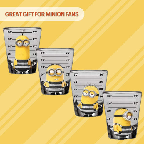 Silver Buffalo Minions Despicable Me Mug Shot 4 Pack Mini Glass Set, 1.5 Ounces