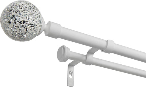 Exclusive Home Curtains ER1024-03 66120 Mosaic Double Curtain Rod and Finial Set, Adjustable 66"-120", Matte White