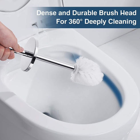 Gricol Toilet Brush and Holder, 304 Stainless Steel Freestanding Long Handle 2 Toilet Brush Head Toilet Bowl for Bathroom