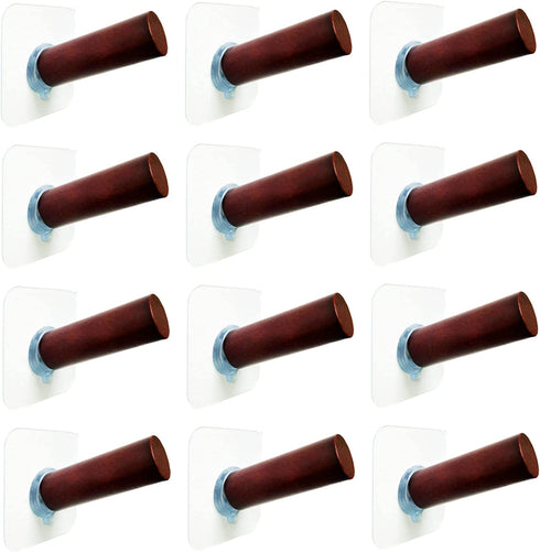 Self Adhesive Hat Hooks for Wall 12 Pieces Solid Wood, Cowboy Hat Hangers for Wall Hat Hook Natural Hat Pegs Hat Hanger for Wall Entryway,Bathroom,Door,Stair-Side,Wardrobe,Closet (Red Beech-12P)
