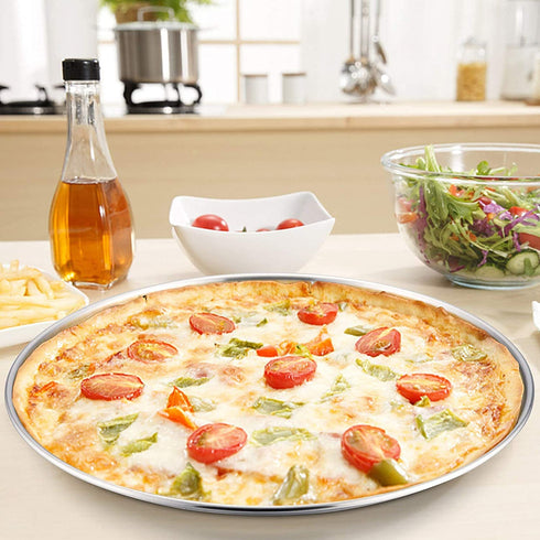 Small Stainless Steel Pizza Pan Set of 2, HEAHYSI Round Pizza Tray, Round Pizza Plate For Pie Cookie Pizza Cake, Non Toxic & Heavy Duty, Brushed Finish & Easy Clean & Diameter 9 Inch