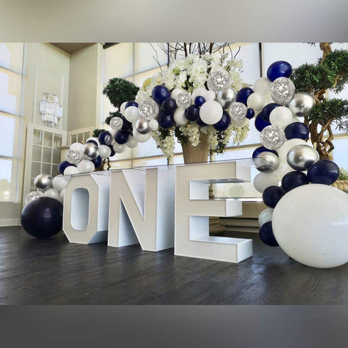 Luropa Silver Blue Balloon Arch Garland Kit, 120 pcs Navy Blue?White and Silver Confetti Latex Balloons with 16ft Tape Strip And Air Pump for Party Wedding Birthday Graduation Anniversary DIY Decoration.