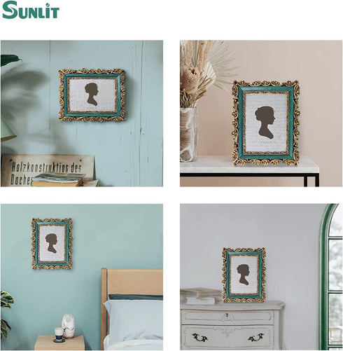 Sunlit Vintage Picture Frame 5x7 Inch, Luxury Antique Photo Frames with Glass Front, Photo Display, Tabletop Wall Hanging, Gift Ideas, Dark Green and Bronze Gold