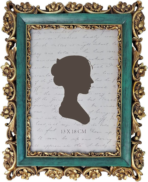 Sunlit Vintage Picture Frame 5x7 Inch, Luxury Antique Photo Frames with Glass Front, Photo Display, Tabletop Wall Hanging, Gift Ideas, Dark Green and Bronze Gold