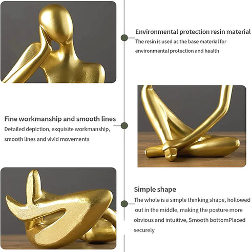 prosfalt Resin Thinker Statue Abstract Statue Home décor Accents Collectible Figurines Art Home Office Bookshelf Desktop Modern Home Decor Accent, Large 9.45 Inches(Gold-Left)