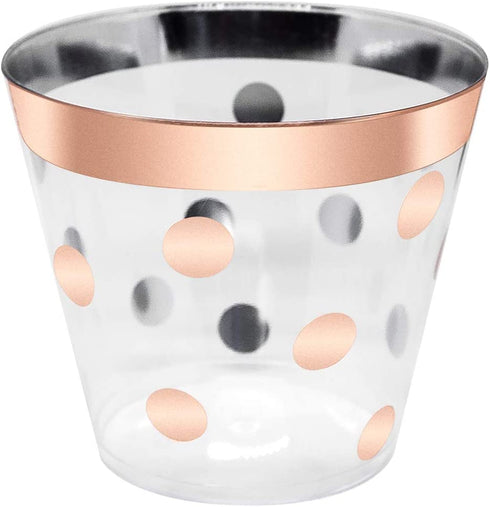 Rose Gold Plastic Cups 9oz | Set of 60 | Fancy, Elegant & Clear Disposable Tumbler for a Party, Wedding, Bridal Shower, Baby Shower, Engagement Party, Birthday, Cocktail Party Celebration, Quinceanera
