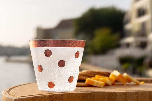 Rose Gold Plastic Cups 9oz | Set of 60 | Fancy, Elegant & Clear Disposable Tumbler for a Party, Wedding, Bridal Shower, Baby Shower, Engagement Party, Birthday, Cocktail Party Celebration, Quinceanera