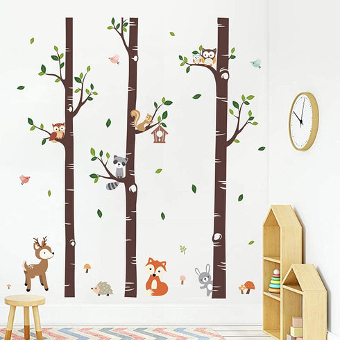 decalmile Large Birch Tree and Forest Animal Wall Decals Owl Squirrel Deer Wall Stickers Baby Nursery Kids Bedroom Living Room Wall Decor (H: 69 Inches)