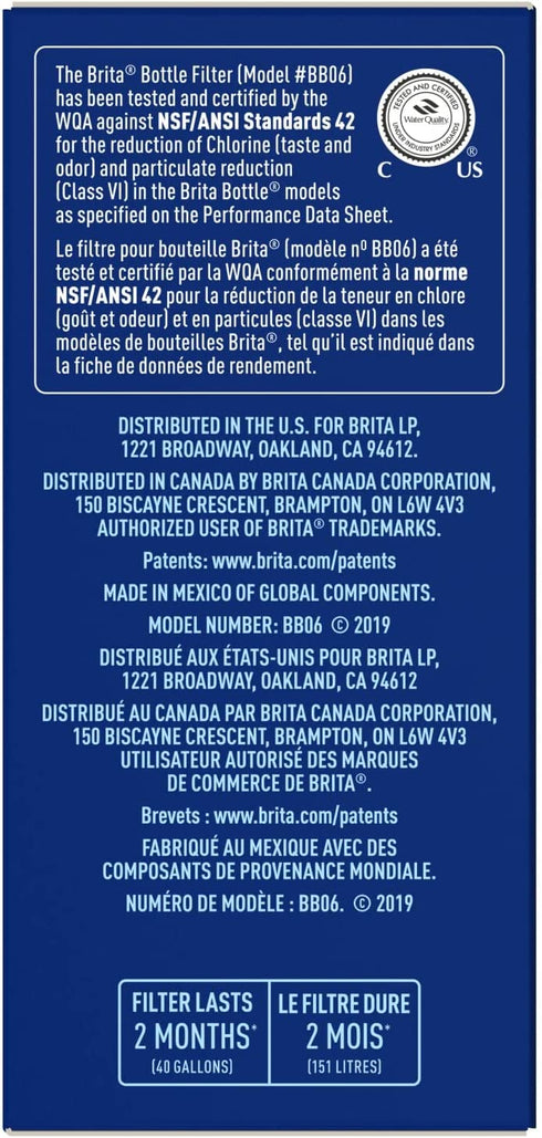 Brita Water Bottle Replacement Water Bottle Filters, Black, 6 Count
