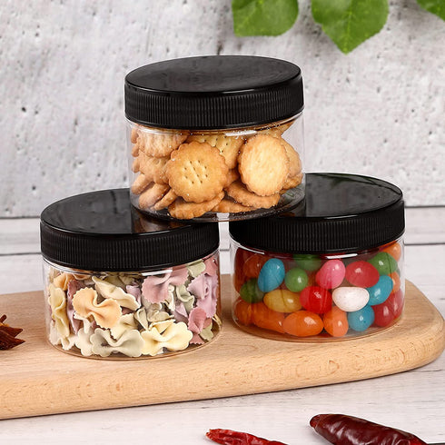 24Pack 4oz Plastic Jars with Lid, DANALLAN Clear Plastic Seasoning Containers with Labels for Cosmetics, Crafts Organizing and Kitchen Food Storage, BPA Free