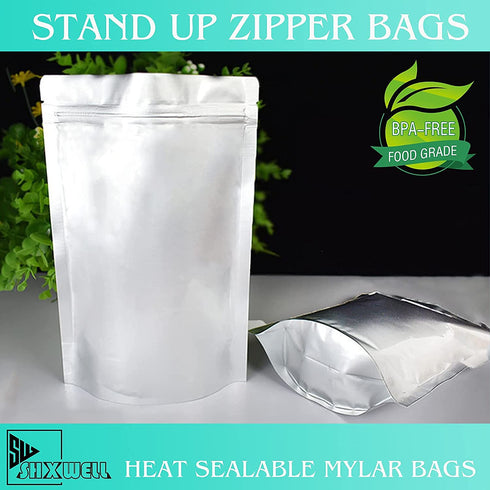 50pcs 1 Gallon Mylar Bags for Food Storage, Stand-Up Zipper Pouches Resealable and Heat Sealable Bags for Long Term Food Storage(10"x14", Extra Thick)