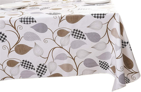 Heavy Duty Vinyl Tablecloth with Flannel Backing Waterproof Oil-Proof PVC Table Cloth Stain-Resistant Wipeable Rectangle or Square Table Cover for Indoor and Outdoor (Leaves, 60X102 Inch)