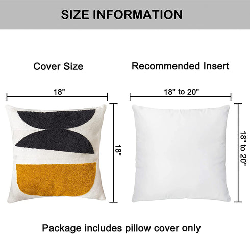 VANNCIO Square Bohemian Decorative Pillow Cover, Abstract Cotton Hand Woven Throw Pillowcase for Boho Bedroom Living Room, Modern Decor Home Cushion Sham 18x18, 1PC(Black Mustard)
