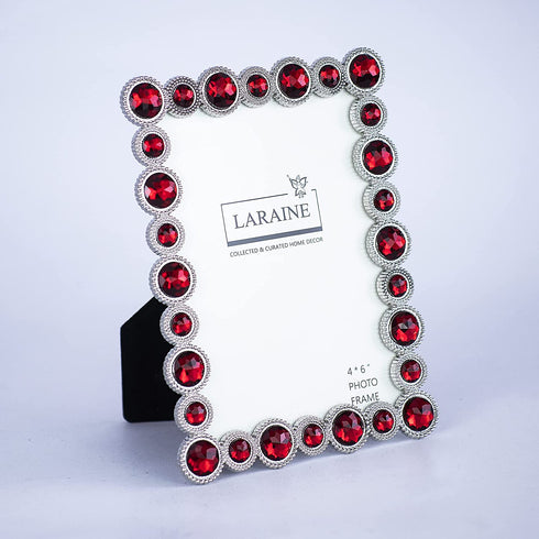 LARAINE Picture Photo Frame 4x6 Rhinestones Metal High Definition Glass Display Pictures for Tabletop Crystal Home Decorative (Red, 4x6)