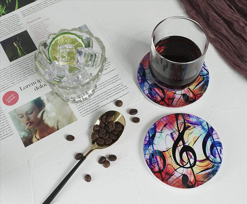 XUTAI Drink Coasters Custom Stone Music Note Coaster Ceramic with Cork Backing 4 Pack Sets for Birthday Housewarming Room Decor Holiday Party