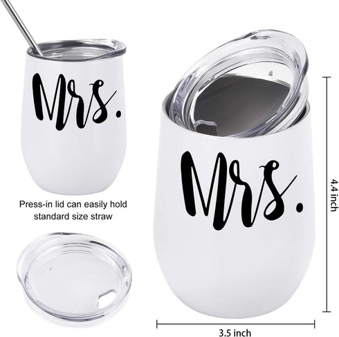Mr and Mrs Wine Tumbler Set, Wedding Wine Tumbler, 12 Oz Insulated Stainless Steel Wine Tumbler for Newlyweds Couples Wife, Wedding Tumbler Idea for Bridal Showers Engagement, Set of 2