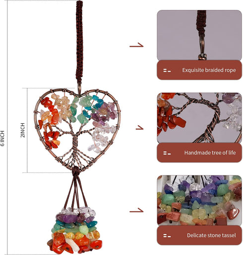 Healing Crystal Hanging Ornaments Tree of Life for Car Hanging Accessories, Party Decor Meditation Decorations, 7-Chakra Stones Tumbled Palm Stones Life Good Luck Home Ornaments (SGK-3 Packs)
