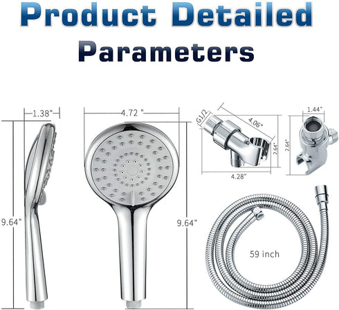 High Pressure Shower Head with Handheld, 5 Functions Shower Head Hand-held High Flow Handheld Shower Head with Hose, Bracket Rubber Washers