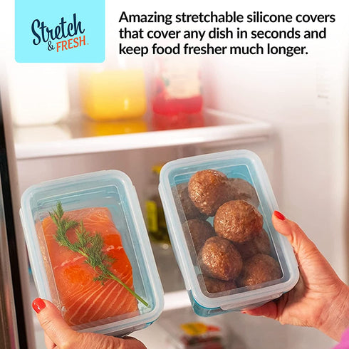 STRETCH and FRESH by Emson Silicone Food Storage Containers Airtight Lids for Solid Food and Leak-Proof for Soups and Sauces, Freezer-Safe BPA-Free Stackable Meal Prep Container As Seen On TV (12)