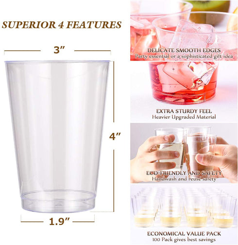 12 OZ Clear Plastic Cups , 100 Pack Heavy-duty Party Glasses, Disposable Plastic Cups for Wedding, Halloween,Thanksgiving Day, Christmas Party Cocktails Tumblers