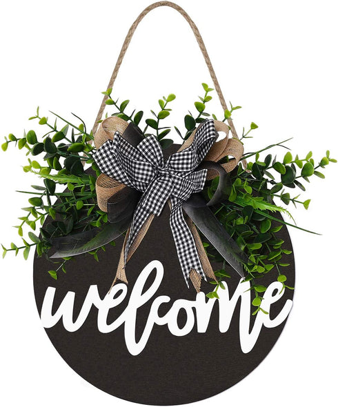 Welcome Sign Welcome Front Door Round Wood Sign Hanging Welcome Sign for Farmhouse porch Spring Welcome Sign Front Door Decoration ?Blackboard welcome?