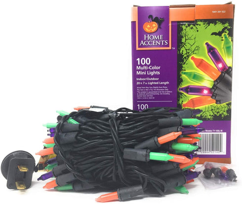 100 Ct Halloween String Light Set, Orange, Green, Purple, Black Cord
