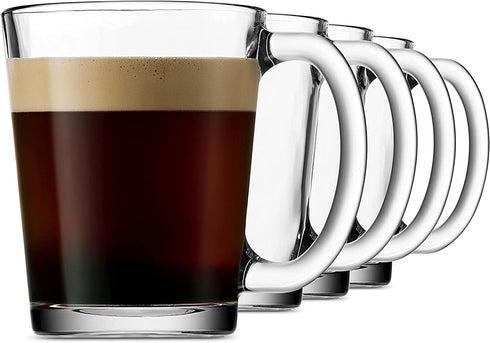Godinger Coffee Mugs, Italian Made Glass Coffee Mug, Hot Beverage Tea Cups - 10oz., Set of 4