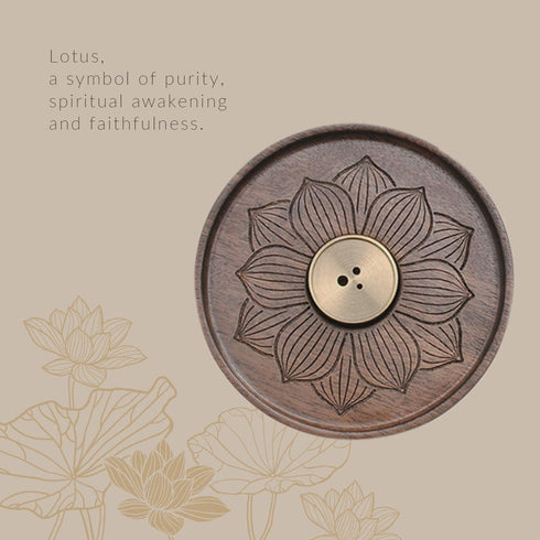 SeedWave Wooden Incense Holder for Sticks, Detachable Brass Incense Burner Holder, Handmade Lotus Incense Ash Catcher for Home Decor Yoga Spa Meditation